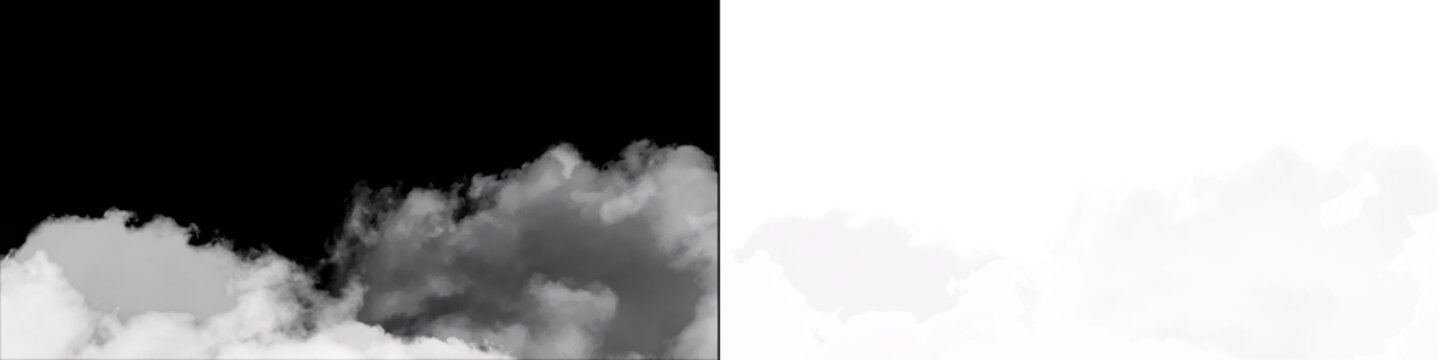 White smoke clouds border at bottom with alpha channel for realistic atmospheric fog and mist video layering.