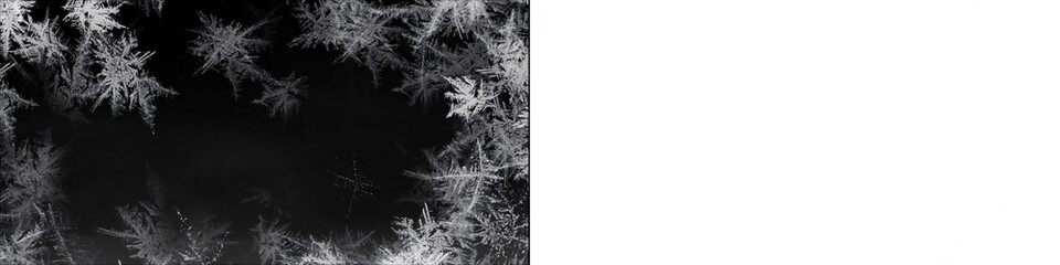White frost frame creates wintry ice crystal border around black background for holiday season graphic designs. © Your Stock Studio