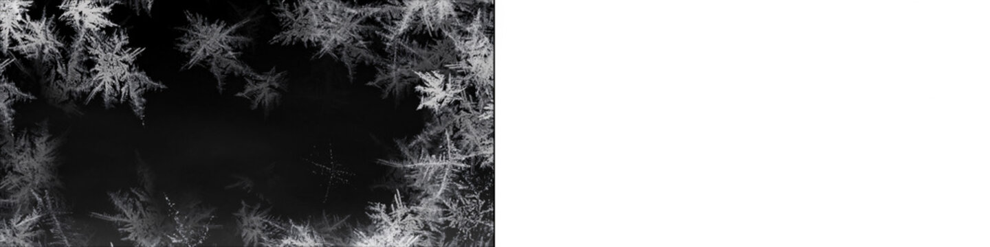 White frost frame creates wintry ice crystal border around black background for holiday season graphic designs.