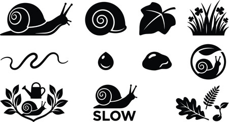 Snail Silhouette and Slow Nature Wildlife Vector Icon Collection Set © Mst