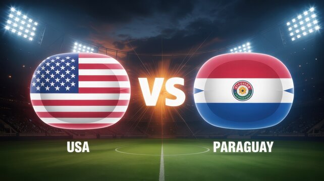 Soccer match between usa and paraguay flags on stadium background vs sport illustration.