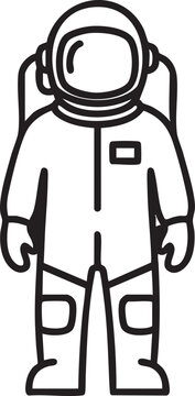 Black line drawing of astronaut in spacesuit standing upright