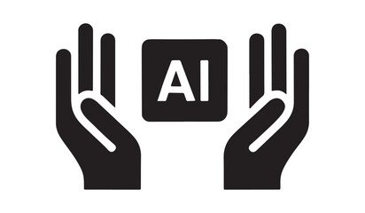 Fototapeta premium Hands holding AI icon representing artificial intelligence care protection and ethics