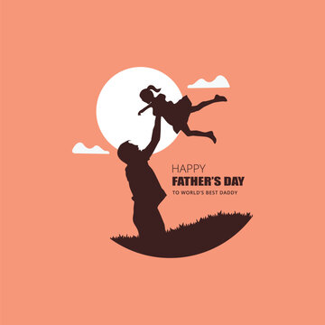 Silhouette Father and Child Happy Father&rsquo;s Day Celebration Illustration