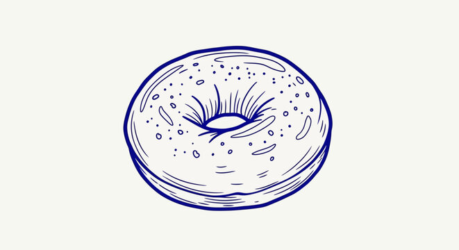 Hand-drawn bagel illustration in blue ink on a light background
