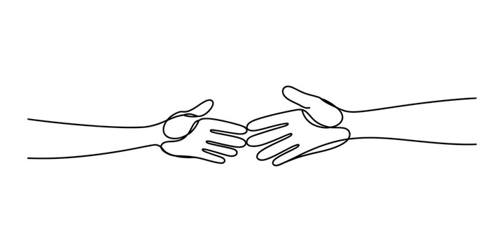 Continuous single line drawing of two hands reaching towards each other representing help connection support friendship and partnership concept art Vector, illustration