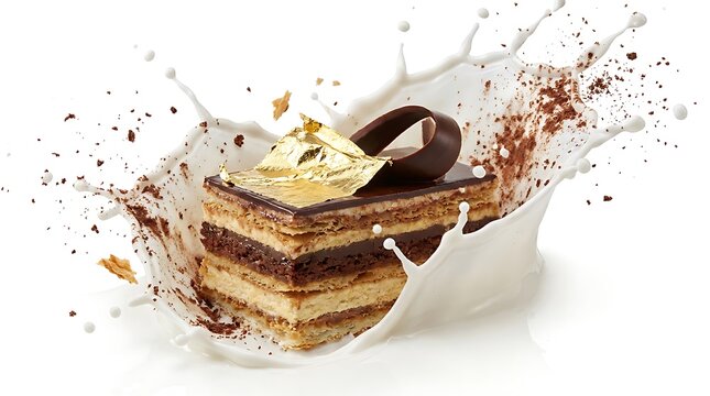 Delicious chocolate cake with cream exploding
