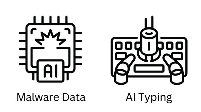 Vector graphic illustration AI and malware data icons