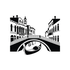 venice canal scene with gondola black and white silhouette © MSTMORSHEDA