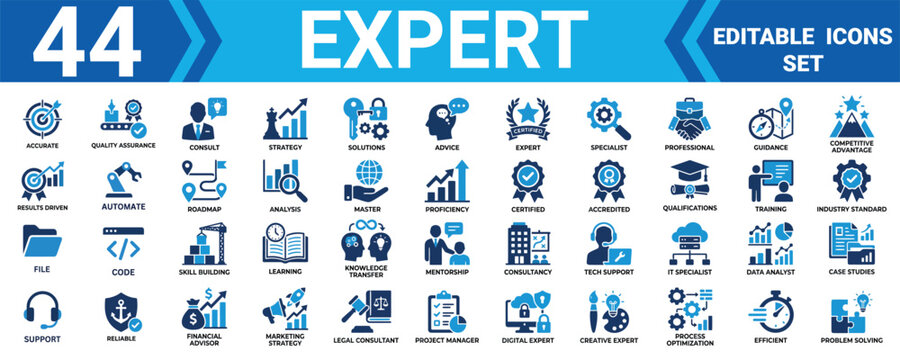 Solid expert icon set editable vector illustration mega pack with 44 professional icons