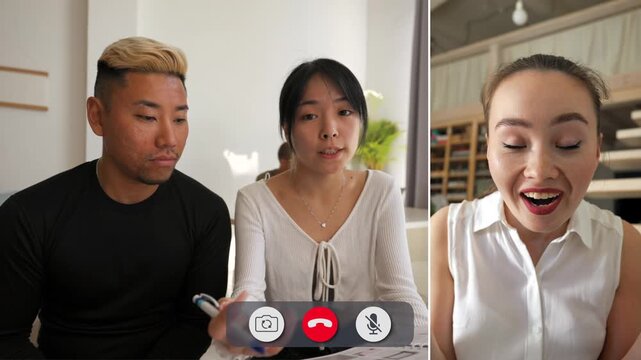Two students engage in an online call. One shows confusion while the other expresses excitement and enthusiasm. They share ideas and react to each other thoughts.