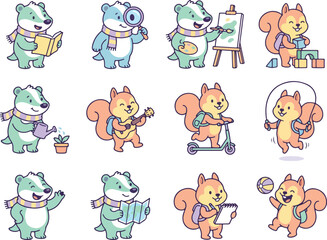 Fototapeta premium Cute Animal Cartoon Character Icon Set Vector Collection