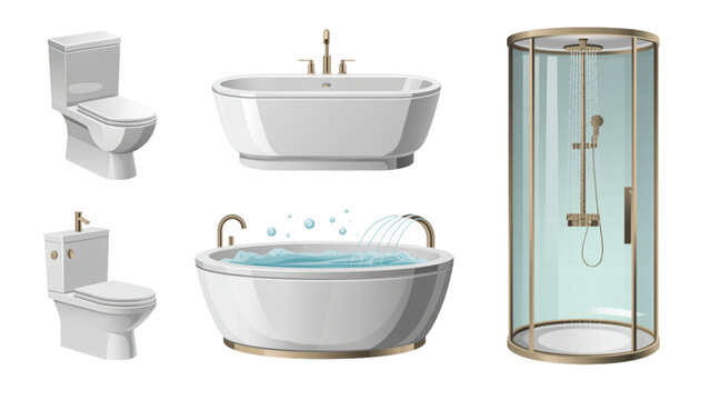 Flat illustration of four modern bathroom fixtures set Vector