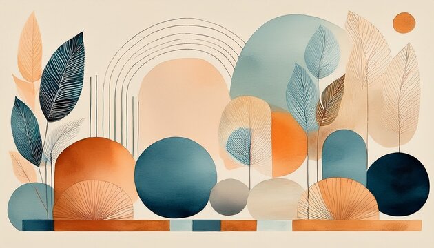 calming zen nordic scandinavian bohemian abstract minimalistic geometric watercolor pattern art in muted pantone tones for modern decor