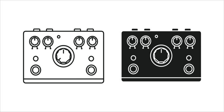Black and white audio interface devices with dials and buttons