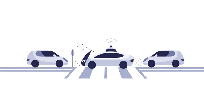 Self-Driving Autonomous Vehicle Concept with V2V Communication and IoT Smart City Transportation Vector Illustration