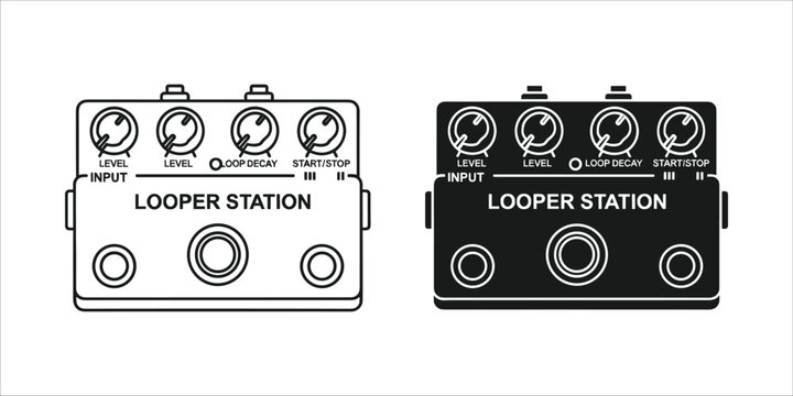 Black and white looper station pedals with knobs and footswitches