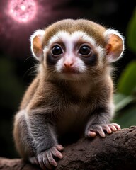 Fototapeta premium A pygmy slow loris fantasy animal, fictional species in a meteor glow