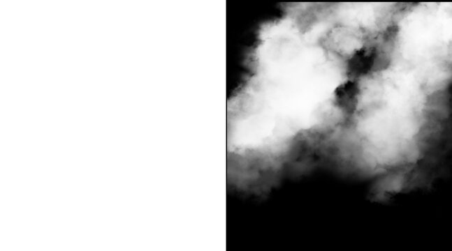 Atmospheric white smoke on black background, ethereal vapor clouds and mist texture, dramatic swirling fog effect for cinematic overlays