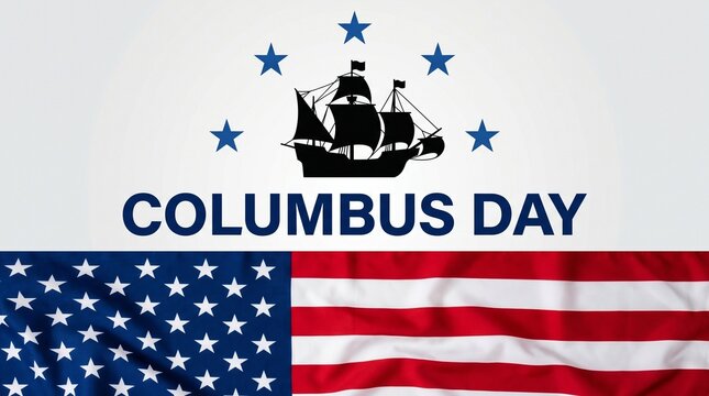 Columbus day holiday with american flag and sailing ship national holiday vintage ship discovery