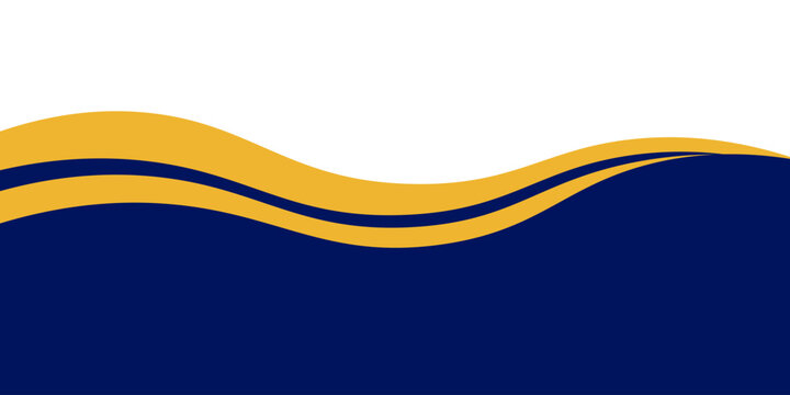 Abstract dark blue and yellow wavy lines on white background. Elegant dynamic corporate wave design illustration for banner, header, poster, or website backdrop.