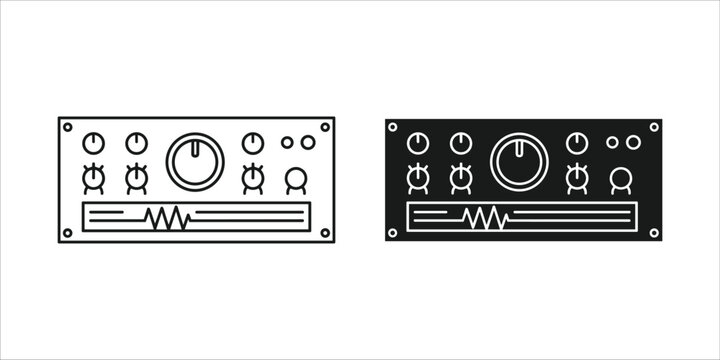 Black and white audio control panels with knobs and meter