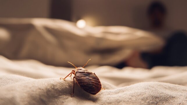 Close-up of Bedbug on Bedding Surface