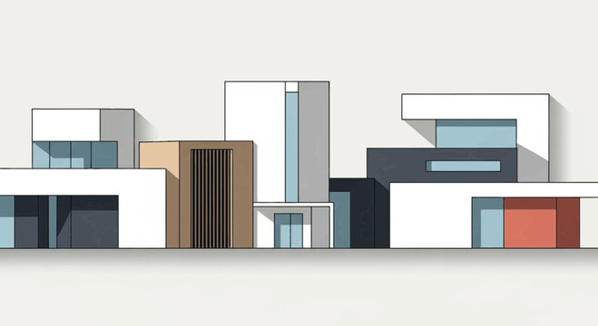 Modern architectural elevation design featuring geometric building volumes and minimalist facade elements.