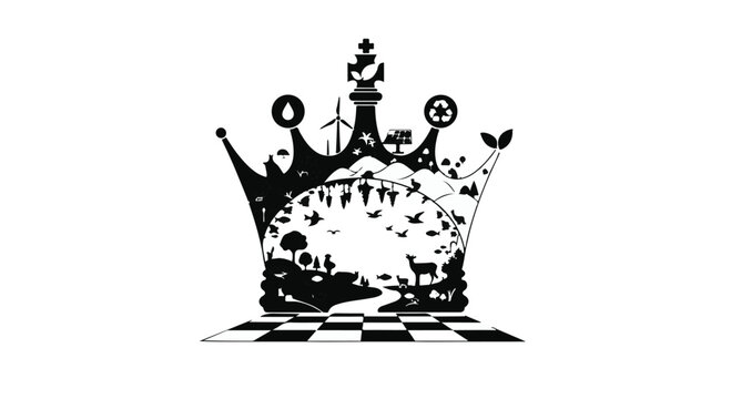 Black crown silhouette with chessboard pattern