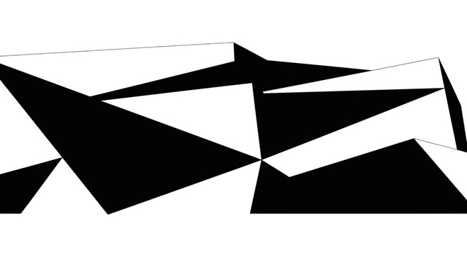 Abstract geometric composition featuring sharp black and white triangular shapes.