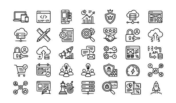Premium Web Agency Line Icon Pack with Website Development and Marketing Symbols
