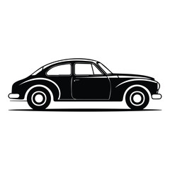 Obraz premium Side view silhouette of retro classic passenger car isolated on white background graphic.