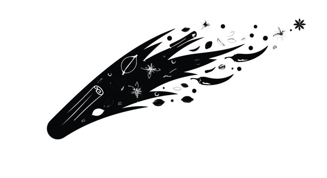 black comet tail with stars and sparkles