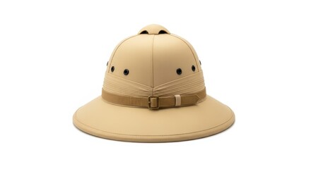 Fototapeta premium Classic Beige Pith Helmet Isolated on White Background - Vintage Safari and Adventure Explorer Hat