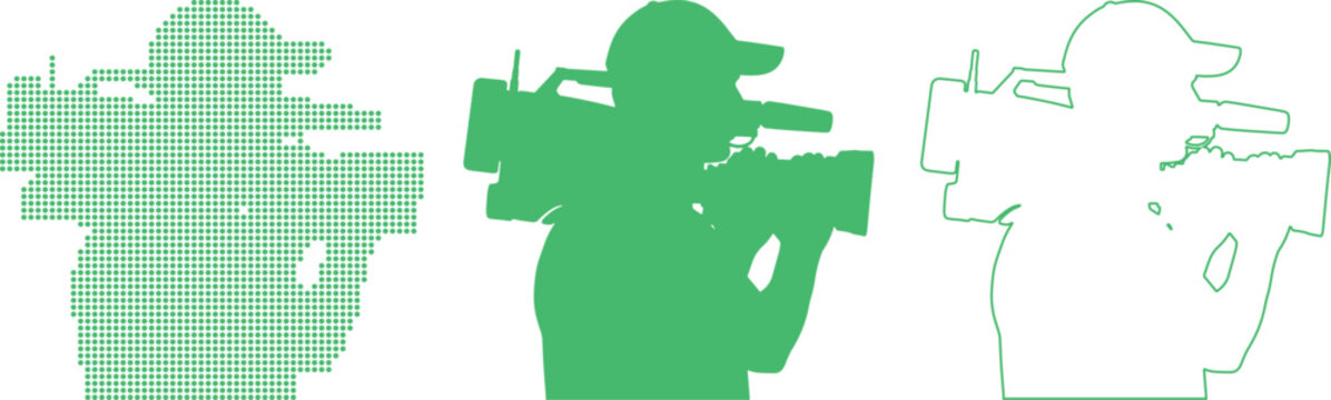 Cameraman Silhouette Variations Dotted Solid Outline Green On White videographer filming