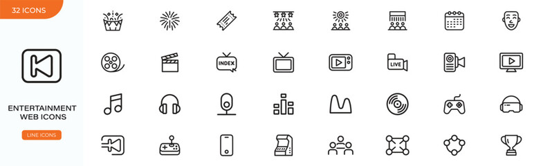 Fototapeta premium Collection of entertainment web icons in line style for digital design