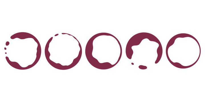 Red wine stain circles set hand drawn splash isolated on transparent background vector illustration