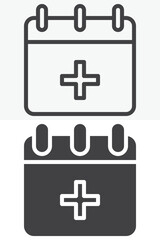 Obraz premium Medical calendar icon set with healthcare schedule planner in line, outline and solid style. Editable stroke vector icon sign and symbol for appointments.