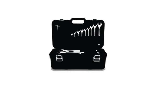 black toolbox with silver tools inside open