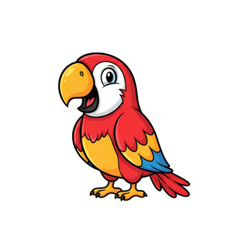 Colorful cartoon parrot, vibrant red, yellow, and blue bird, illustration, animal clip art
