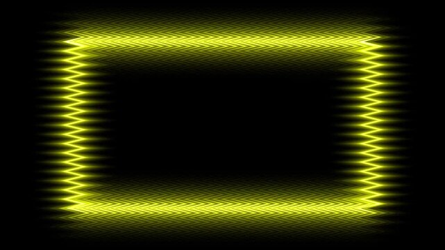 Yellow zigzag frame pulsing and expanding on black background stock footage