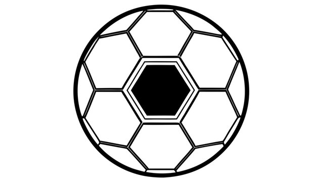 A simple black and white soccer ball illustration with clear lines and a classic design element present on transparent background silhouette