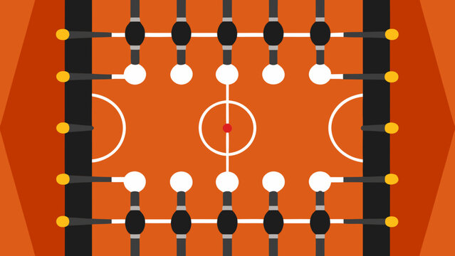 Overhead view of a foosball table with black and white players on an orange background design on transparent background silhouette