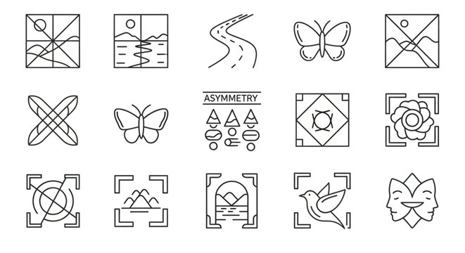 Various geometric and nature icons set.