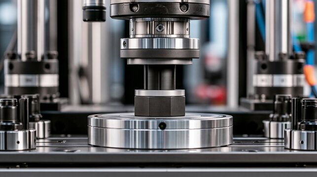 Medium shot of isolation mounts tested under stress on a specialized bench measuring their effectiveness in reducing noise and vibrations in mechanical systems.