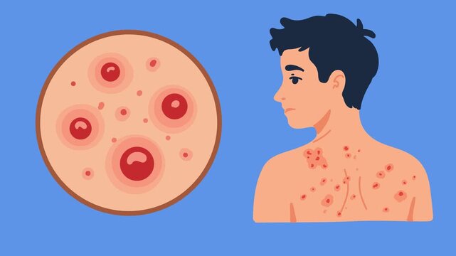 animation dermatological irritation on man back
