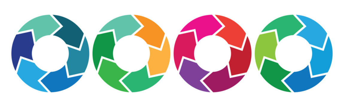 Circle arrow charts infographic templates. Business infographics. Circular arrows with 7 steps, options. Vector pie charts set. Rotation round cycle vector scheme process templates.