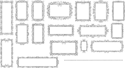 Elegant black and white vector illustration of ornate rectangular frames with decorative floral and ribbon border designs © SHANJIDA