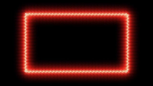 Red neon light rectangular frame glowing in dark background a frame