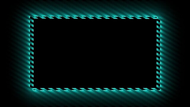 Abstract neon blue light border on black background with glowing
